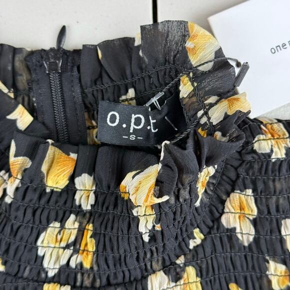 NWT o.p.t. Black Sheer Floral Ruched Mock Neck S Blouse MSRP $128 Cottagegoth - Picture 6 of 8